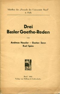 Heusler, Drei Basler Goethe-Reden. (Umschlag)