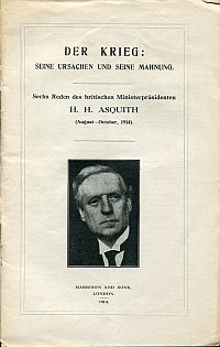 Asquith, Der Krieg: seine Ursachen und seine Mahnung. (Umschlag)