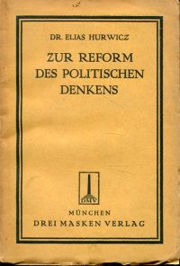 Hurwicz, Zur Reform des politischen Denkens. (Umschlag)